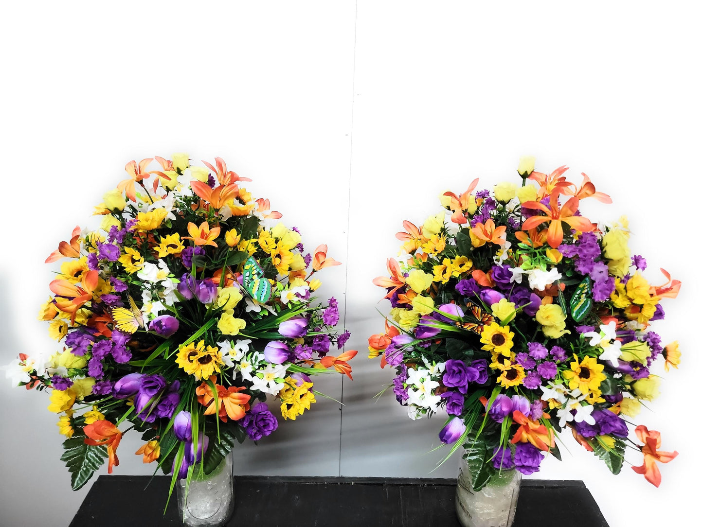 Wildflower Garden Butterfly Cemetery Flowers Vase Cone for 3-inch Vase  yellow purple Cemetery Vase Arrangement,  Cemetery Flowers Vase