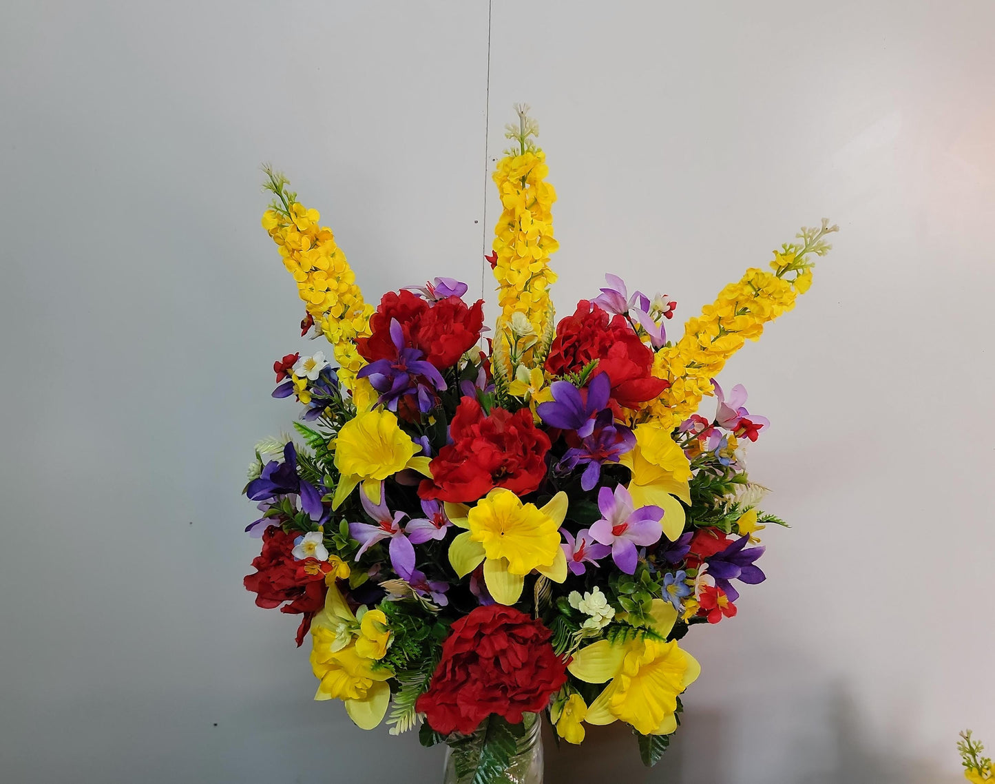 Large Spring Cemetery Vase Flowers Spring Memorial Flowers by Southern Edge Style , Daffodils with wildflowers