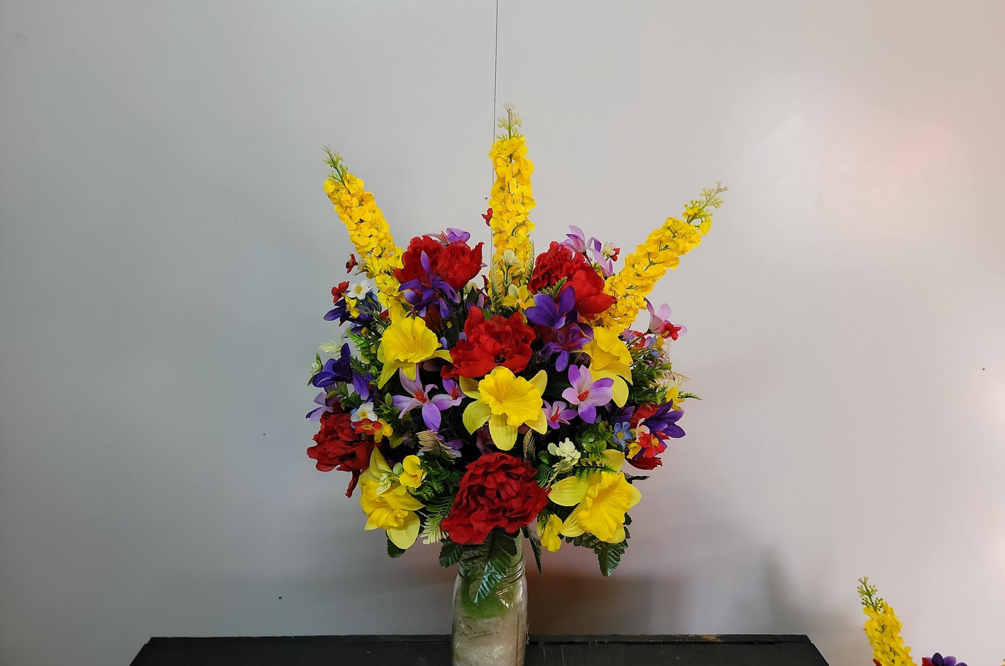 Large Spring Cemetery Vase Flowers Spring Memorial Flowers by Southern Edge Style , Daffodils with wildflowers