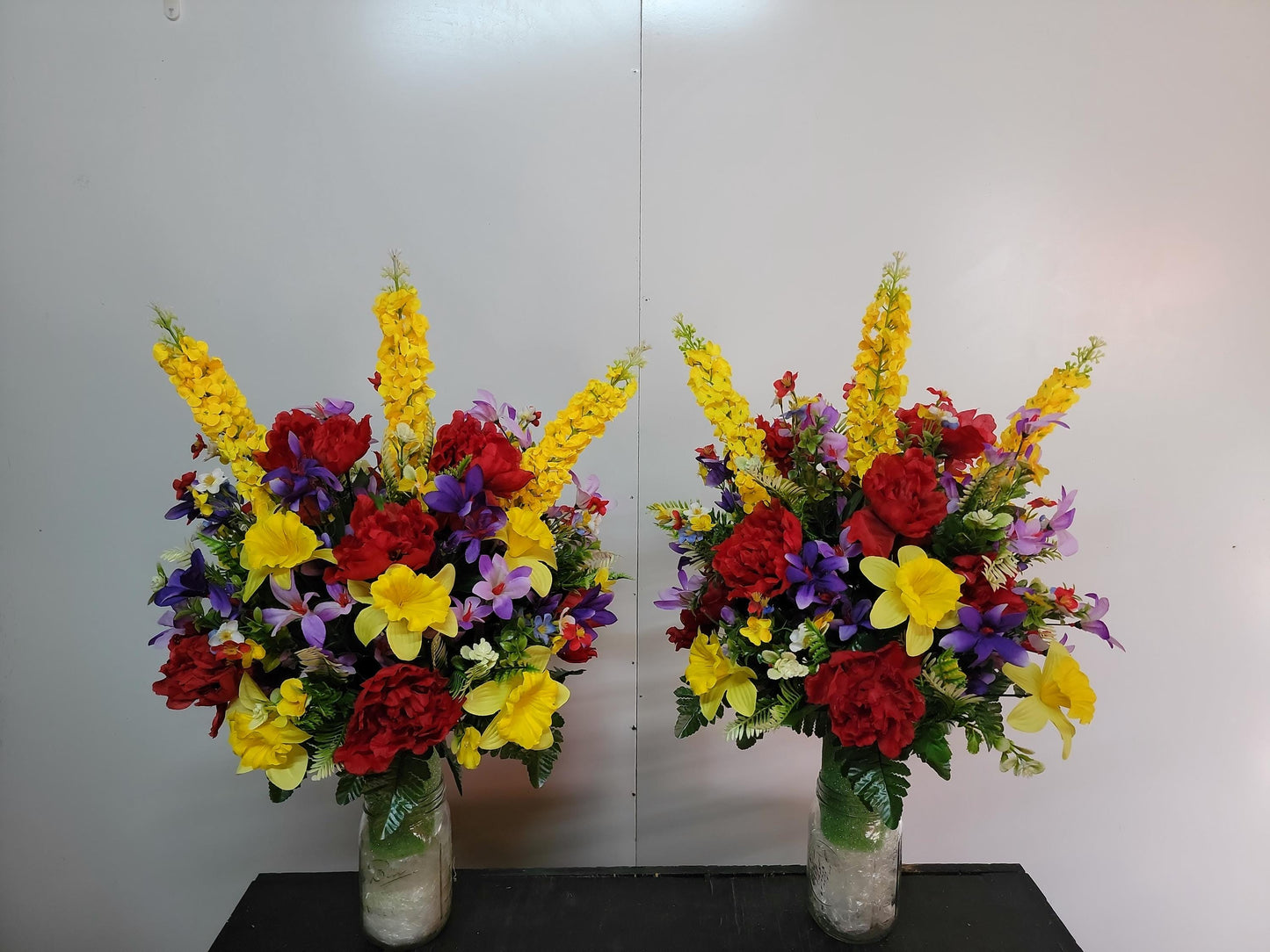 Large Spring Cemetery Vase Flowers Spring Memorial Flowers by Southern Edge Style , Daffodils with wildflowers