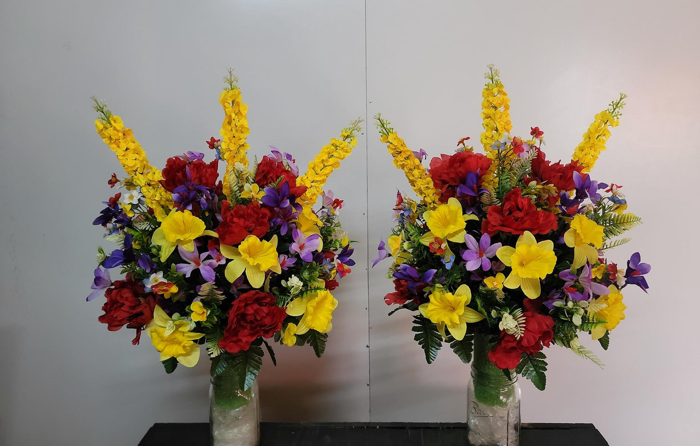 Large Spring Cemetery Vase Flowers Spring Memorial Flowers by Southern Edge Style , Daffodils with wildflowers