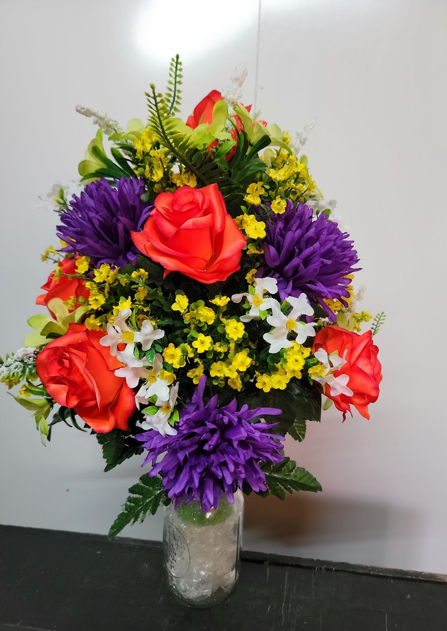 Premium Bright Beauty Rose Cemetery Vase Flowers , Spring Vase Flowers, Cemetery Vase Spring,