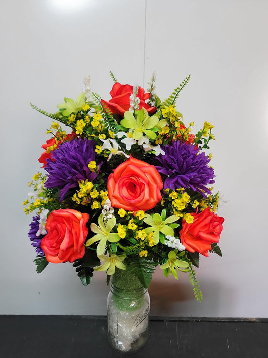 Premium Bright Beauty Rose Cemetery Vase Flowers , Spring Vase Flowers, Cemetery Vase Spring,