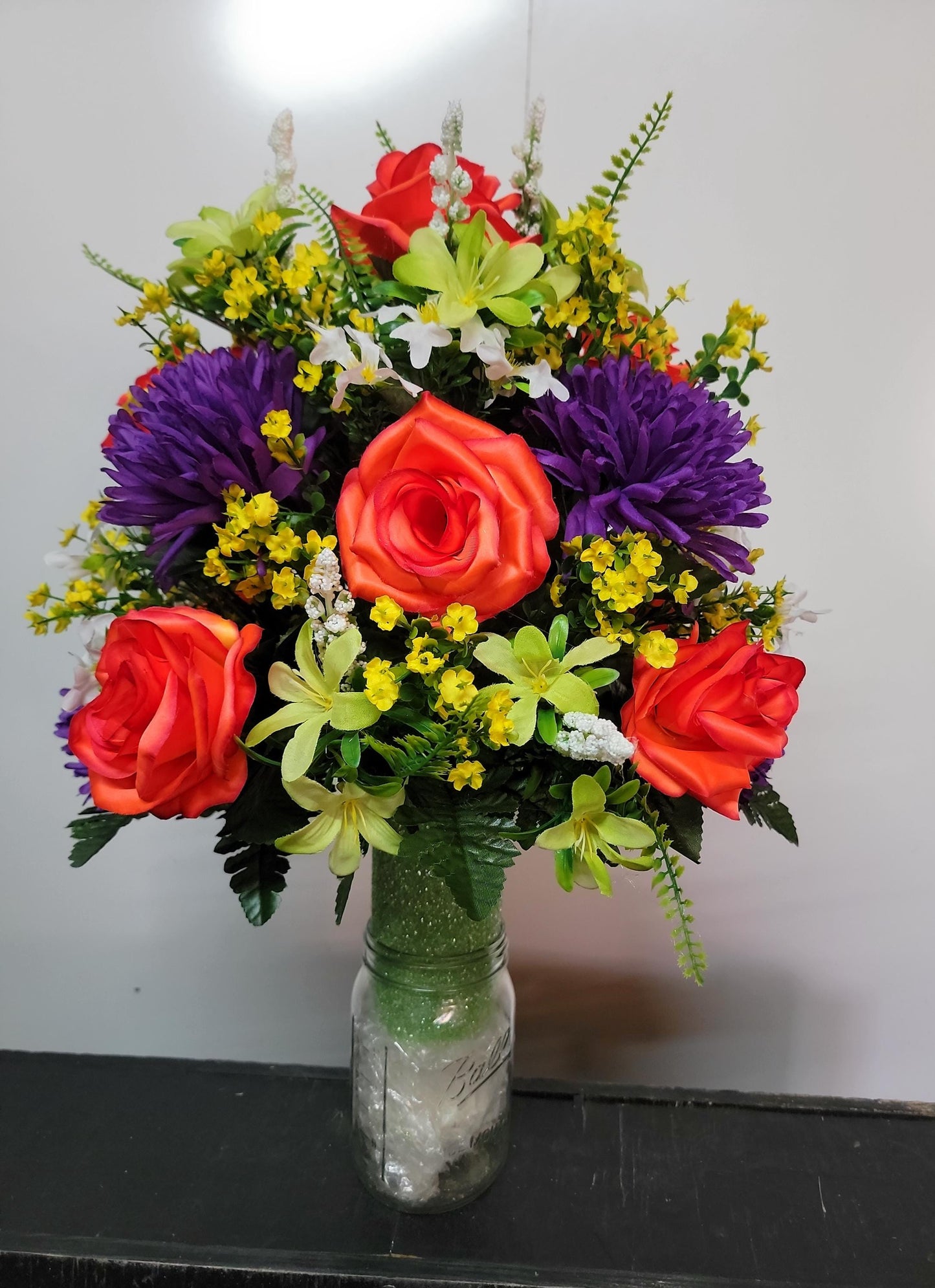 Premium Bright Beauty Rose Cemetery Vase Flowers , Spring Vase Flowers, Cemetery Vase Spring,
