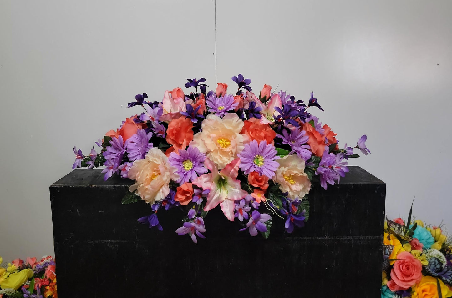 30" Pale Pink and Coral Cemetery Saddle, Spring Grave Saddle, Headstone Flowers, Memorial Flowers