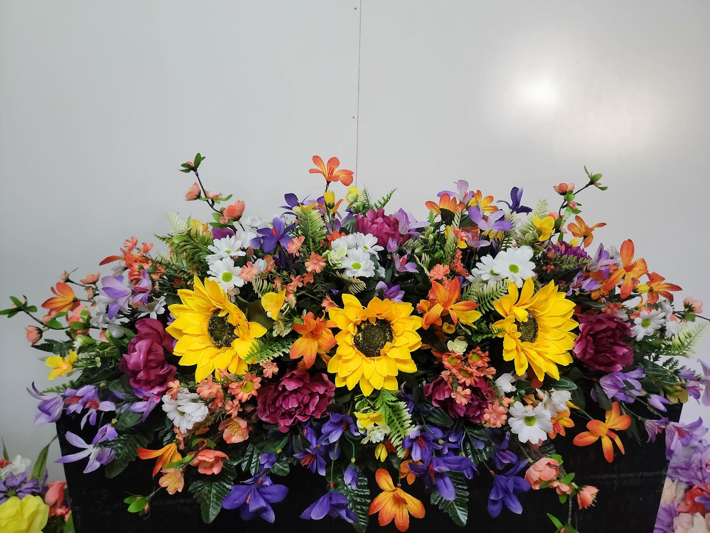 Sunflower Beauty Headstone Cemetery Saddle • Extra Large Headstone Flowers, • Spring Cemetery Flowers Grave Blanket