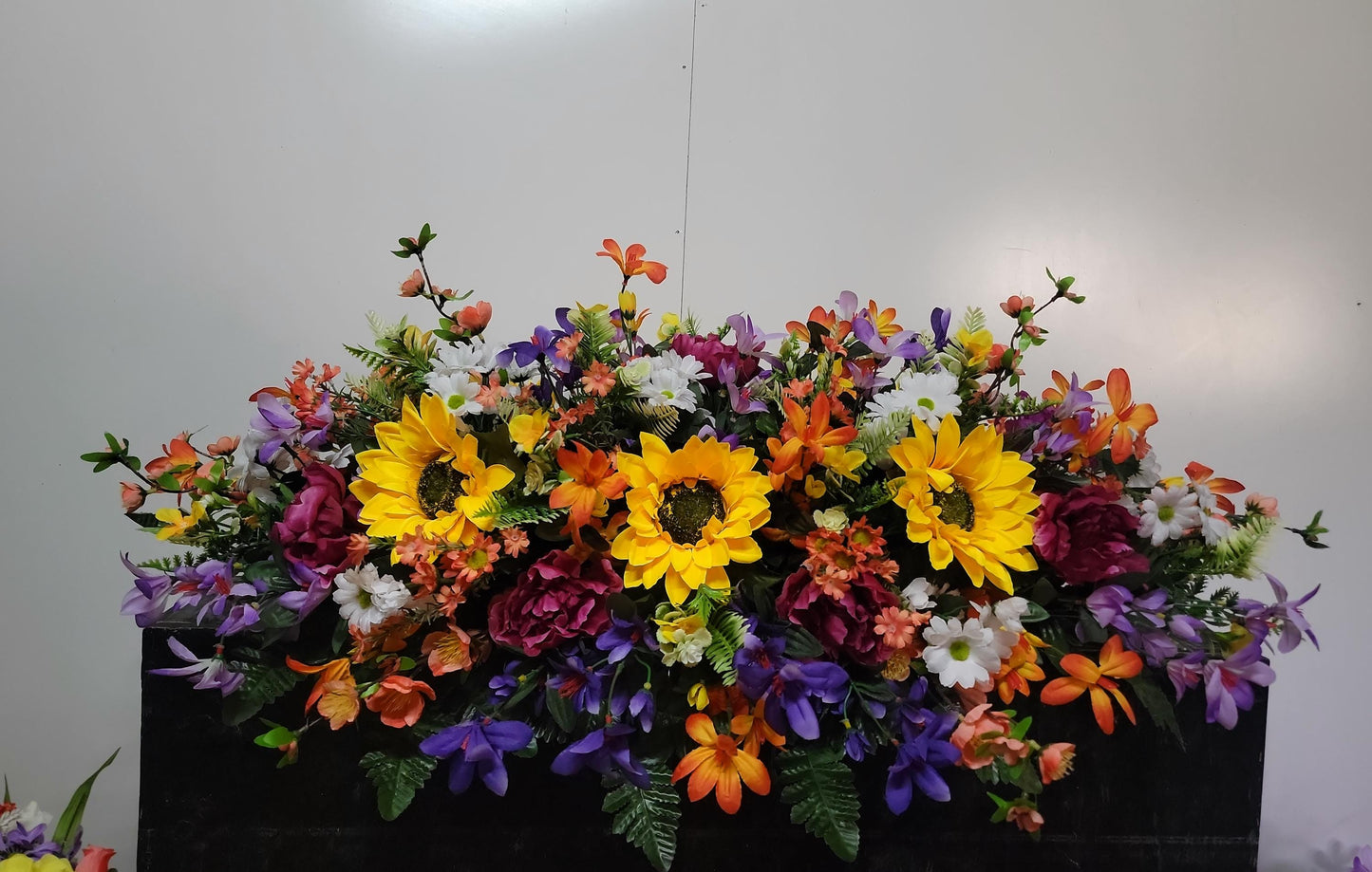 Sunflower Beauty Headstone Cemetery Saddle • Extra Large Headstone Flowers, • Spring Cemetery Flowers Grave Blanket