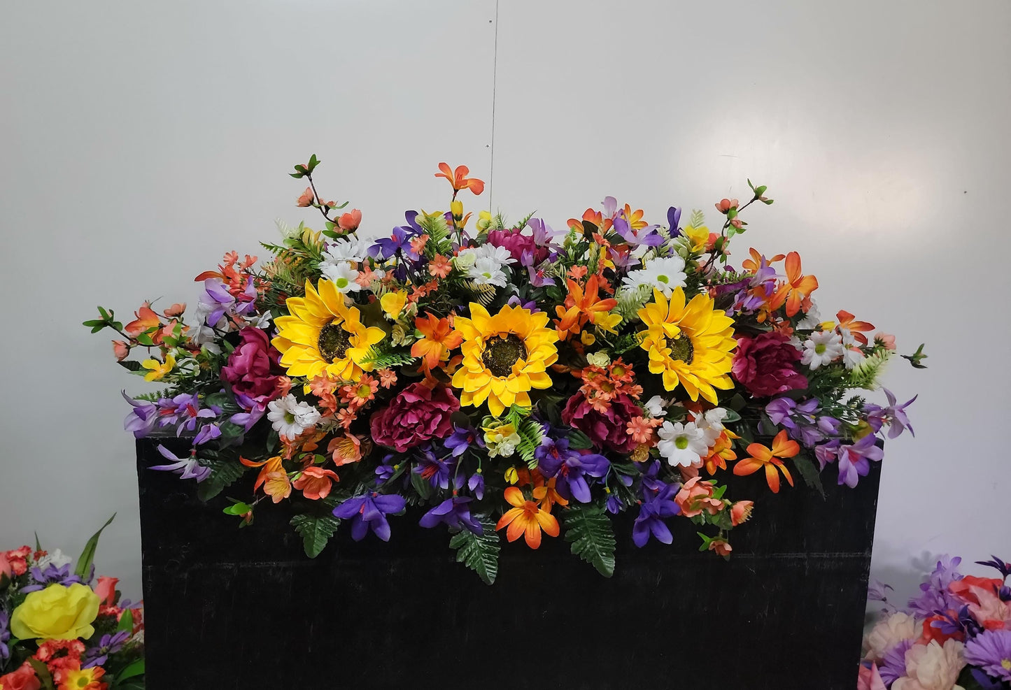 Sunflower Beauty Headstone Cemetery Saddle • Extra Large Headstone Flowers, • Spring Cemetery Flowers Grave Blanket