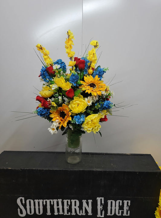 24&quot;  Cemetery Vase Flowers Memorial Flowers by Southern Edge Style red yellow white blue cemetery flowers