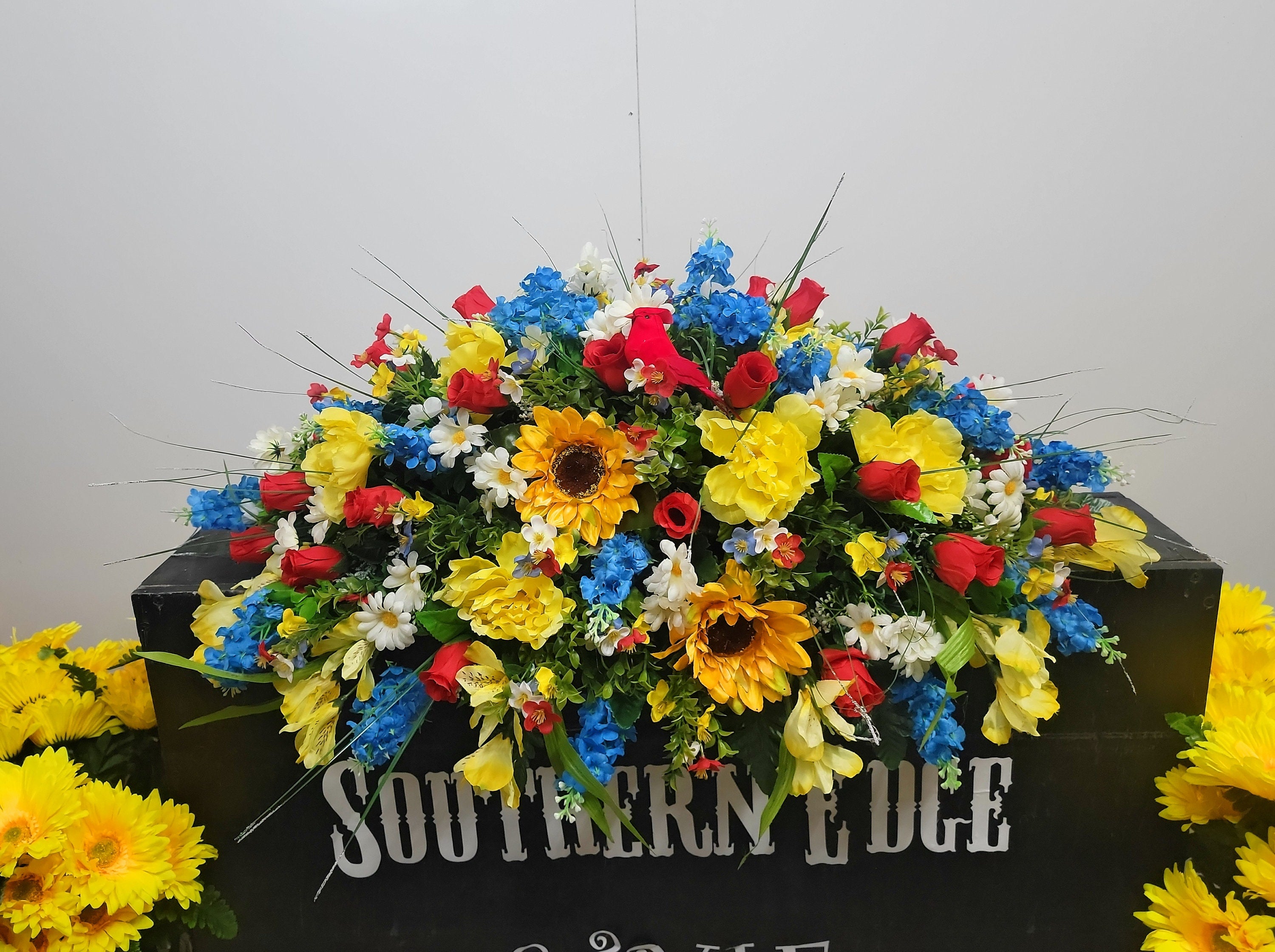 Sunflower Headstone Spray, deals Cemetery flowers, Memorial Flowers, Sympathy flowers. Grave decoration